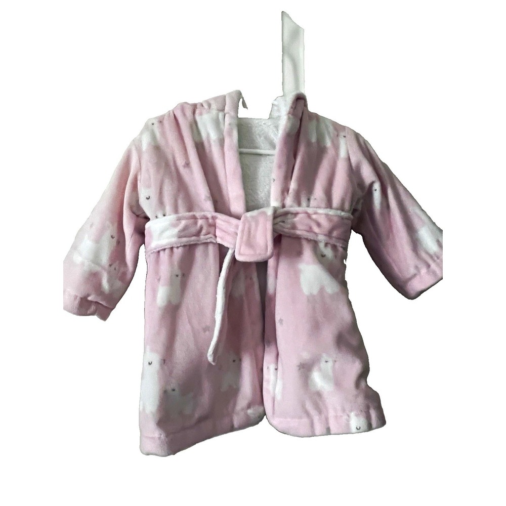 Blankets & Beyond Hooded Fleece Baby Bathrobe 3-6M Pink/White Animal Print